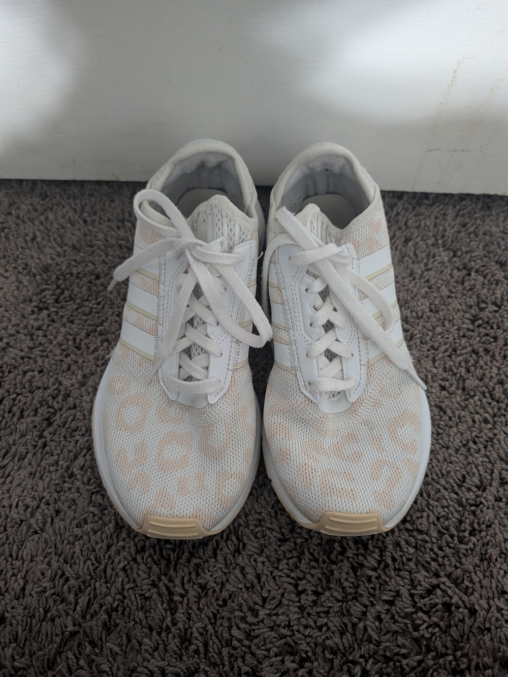 adidas Women’s White & Beige Leopard Knit Running Shoes